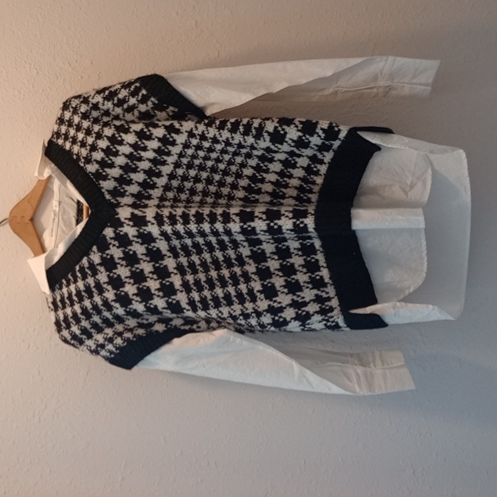 Altar’d State Houndstooth Sweater Vest Layered Shirt Preppy Chic NW Twofer Shirt